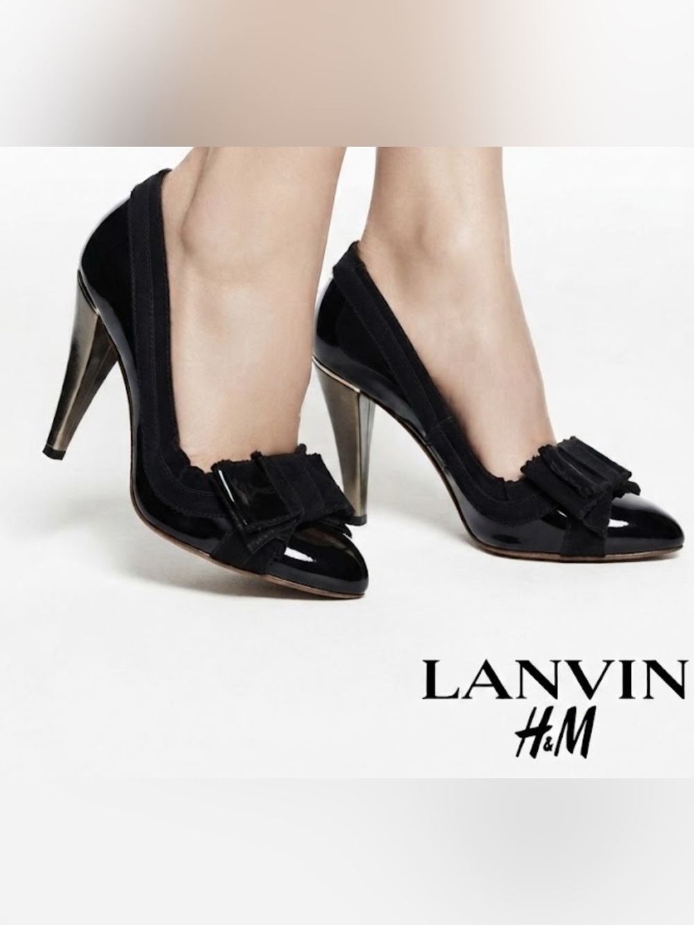 Authentic Lanvin for H&M designer patent leather bow heels 8